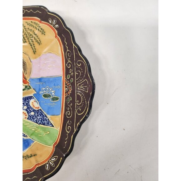 Antique Rakan Immortals Porcelain Gold Etched Japanese Satsuma Plate Hand Panted - Picture 3 of 7